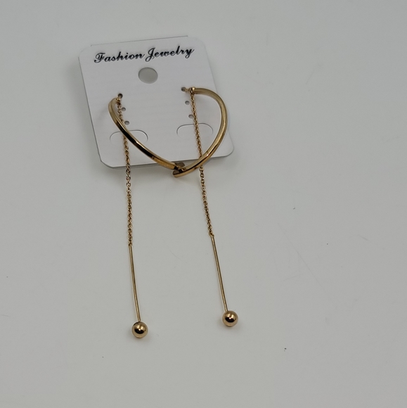 Fashion Gold Tone Full Long Earring Arc Circle Ball Dangling chain earrings - Picture 3 of 6